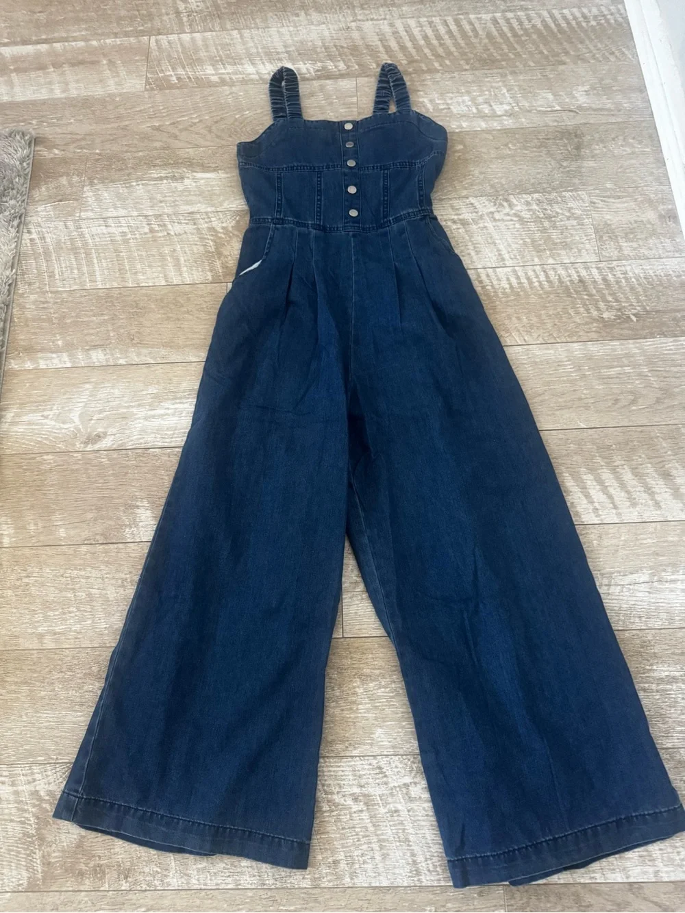 Wide Leg Dark Denim Jumpsuit with Button Front kids size 14